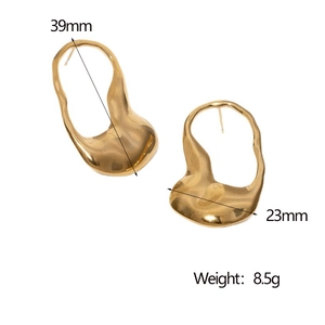 Minimalist gold irregular streamline titanium steel earrings 39mm x 23mm size view
