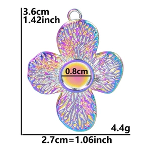 Rainbow stainless steel flower pendant showing dimensions 3.6x2.7cm and 4.4g weight