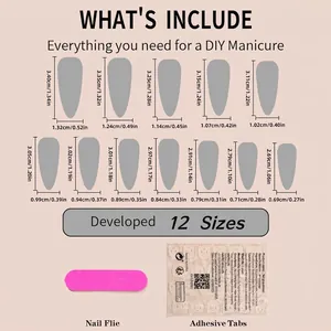 Guide des tailles pour faux ongles Halloween noirs style French avec 12 tailles et outils