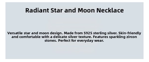 Detailed specs of S925 sterling silver star and moon necklace with cubic zirconia gems