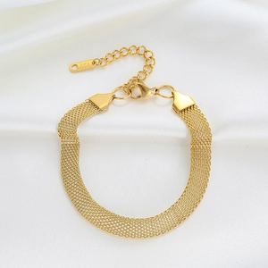 Titanium Steel 18K Gold Plated Minimalist Woven Mesh Chain Bracelet Necklace For Women Fashion High End Jewelry Set