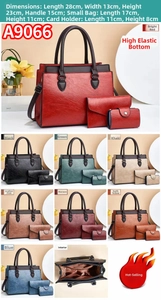Three-piece women's handbag set featuring large tote, envelope pouch and card holder