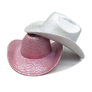 Sparkly cowboy hats in silver and pink with crackle finish for parties and festivals