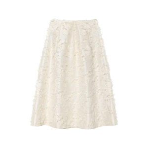 Elegante Gebroken Witte Midi Rok Met Franjes Voor Dames Hoge Taille A-Lijn Veer Getextureerde Stof