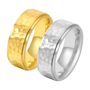 Handcrafted hammered texture titanium steel rings in gold and silver finish set