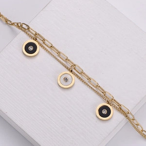 18k gold plated double-layer bracelet with Roman numeral pendants and crystals