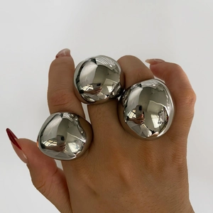 Chunky stainless steel spherical dome ring with high-polished silver mirror finish