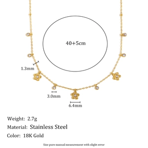 18K gold plated stainless steel necklace with zircon flower tassels and round pendants