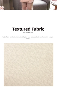 Detail view of premium cream-colored litchi grain leather texture with smooth finish