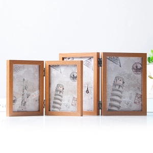 Folding Photo Frame Wood Texture Double Sided Desktop Picture Frame Nordic Vintage Hinged Multi Frame Tabletop Display