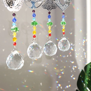 Set of four multi-layer metal chakra suncatchers with tree of life and crystal balls