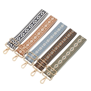 Adjustable jacquard bag straps with geometric patterns and gold metal lobster clasps