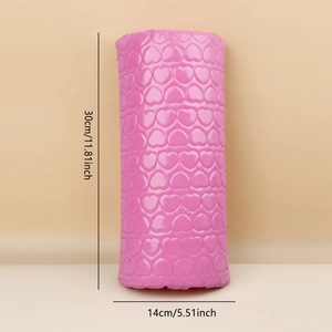 Pink heart-quilted PU leather nail arm rest cushion showing dimensions 30cm height