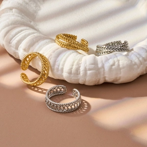 French vintage wheat-style twisted open rings in gold and silver stainless steel