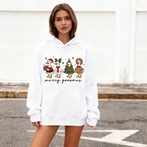Merry Goosmas Christmas Hoodie Men Polyester Fleece Lined Pullover Sweatshirt Festive Geese Print Casual Streetwear Unisex