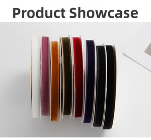 Detailed view of colorful 9mm velvet ribbons rolls for DIY bows and gift wrapping crafts