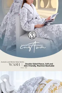 Detail of soft jacquard fleece bathrobe with embossed floral pattern and thick texture