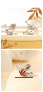 Detailed view of pentagram zircon stud earrings with curved screw back dimensions 12x7.5mm