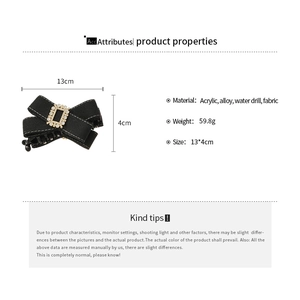 Detailed size parameters of 13cm black fabric bow hair claw clip with rhinestones