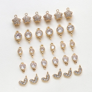 Zircon Charms Pendants Connectors Gold Plated Copper Heart Star Round For DIY Jewelry Making Earrings Necklace
