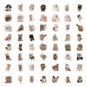 Set of 60 realistic cute cat stickers in various poses for scrapbooking and decoration