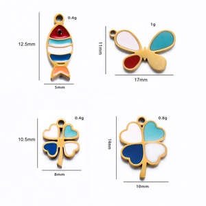 Detail showing dimensions of gold-plated stainless steel enamel charms for DIY jewelry