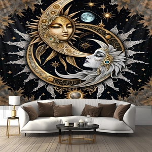 Tapisserie Murale Soleil Lune Mandala Symbole Om Tissu Polyester Suspendu Pour Décoration De Chambre Salon Dortoir