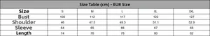 Detailed size chart in cm for men's long sleeve casual non-iron denim shirt EUR S-XXL