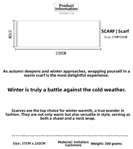 Size guide showing 37cm x 230cm dimensions for soft faux cashmere winter scarf