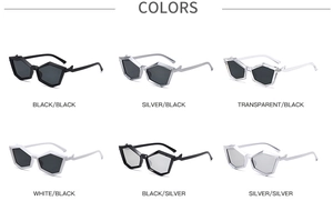 Collection of polygon sunglasses in six color variants with lightning-shaped temples