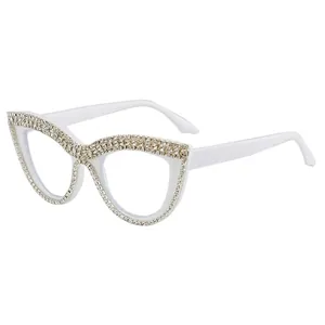 Stylish white cat-eye reading glasses with sparkling rhinestone embellishments for women