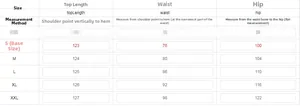 Size guide for vintage washed denim overalls showing waist and hip measurements