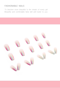 Macro shot of 24pcs long coffin aurora gradient false nails with pearlescent finish