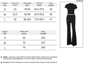 Tabella taglie per completo top corto manica corta e pantaloni a zampa con arricciature