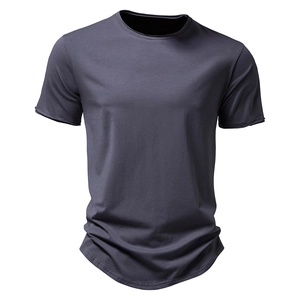 Ghost mannequin view of charcoal grey crew neck T-shirt with breathable knit texture