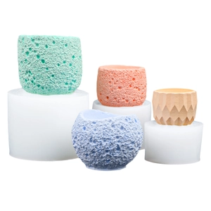 Silicone molds for DIY scented candle containers with unique rock and geometric textures