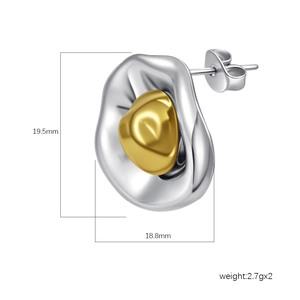 Irregular geometric oval earrings in silver and gold stainless steel finish with dimensions