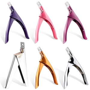 Set of 6 colorful stainless steel U-shaped nail tip cutters for professional manicure