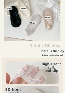 Detail view of lace invisible boat socks showing anti-slip silicone and high elasticity cuff