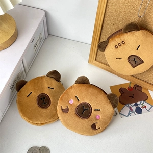 Cute plush capybara coin purses with assorted facial expressions and metal bead chains