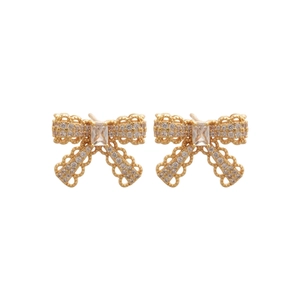Elegant gold-plated bow stud earrings with sparkling cubic zirconia pavé stones