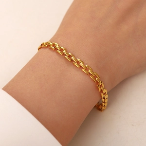 Chain Bracelet 18K Gold Plated Stainless Steel Geometric Links Adjustable Lightweight Jewelry For Women
