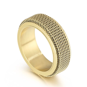 Men Rotatable Spinner Ring Stainless Steel Woven Mesh Texture Hip Hop Punk Industrial Style Stress Relief Jewelry