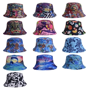 Chapeau bob réversible avec imprimés tortue et baleine pour protection solaire