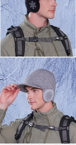 Winter thermal knit baseball hat with ear flaps and snowflake pattern for outdoor use