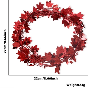 Detail of red metallic maple leaf wreath with 22cm diameter and 23g weight specs