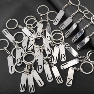 Polished stainless steel rectangle keychains featuring A-Z hollow letter charms