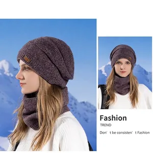 Ensemble bonnet et écharpe en tricot violet pour femme, texture chaude d'hiver