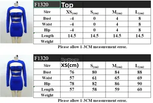 Size guide for the deep V hollow out bodycon dress showing measurements in centimeters