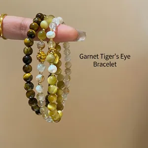 Ensemble de bracelets en perles d'œil de tigre et perles avec breloques fleurs vintage